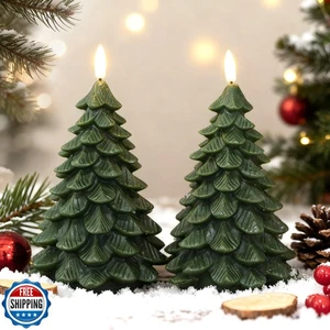 LUSHARBOR Flameless Candles with Remote Timer, 2 Pack Christmas Tree Candles  - Picture 1 of 5