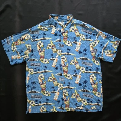 Big Dogs Hawaiian Shirt Linen Blend Blue Beer Its Five O'Clock Somewhere Men XL - Image 1 of 4