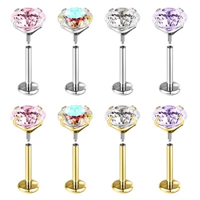 1 Pc G23 Titanium Steel Labret Lip Studs Zircon Helix Cartilage Piercing Earring - Image 1 of 4