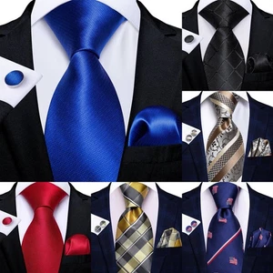 Herren Krawatten Set 3 Stück Krawatte Einstecktuch Manschettenknöpfe Mehrfarbig Hochzeit Party - Bild 1 von 146