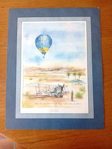 AVIATION GRAVURE COULEUR SAINT EXUPERY ET SON BREGUET AU SAHARA SIGNEE - Picture 1 of 1