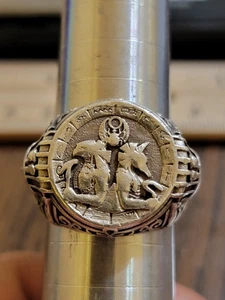 Gods of Egypt, Horus, Anubis, Osiris, Mens Round Top Ring Sterling Silver 925 - Picture 1 of 18