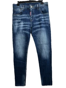 Dsquared2 Jeans Mens Sz 34(Fits 32) Blue Distressed Slim Fit Jean Made In Italy - Picture 1 of 12