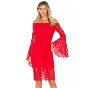 Bardot Solange Bell Sleeve Lace Dress Off Shoulder in Red Womens Size XS - Picture 1 of 10