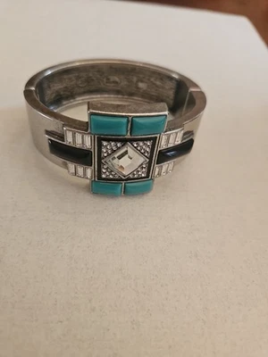 Brazalete con bisagras Lia Sophia Art Deco Novelle plata estrás y turquesa  Foto 1 de 4