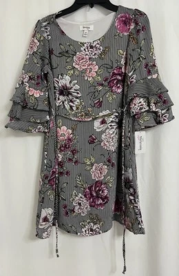 Speechless Kids Girls Floral Striped Dress 10 Youth Ruffle Sleeve w/ Pockets $60 - Image 1 of 4