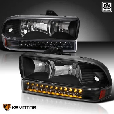 Fits 1998-2004 Chevy S10 Blazer Black Headlights+Full LED Bumper Lamps 98-04 Foto 1 de 4