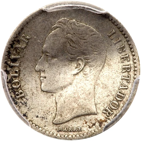 1879 Venezuela 1/5 Bolivar, PCGS EF Details - Mount Removed, Rare One Year Type Cover