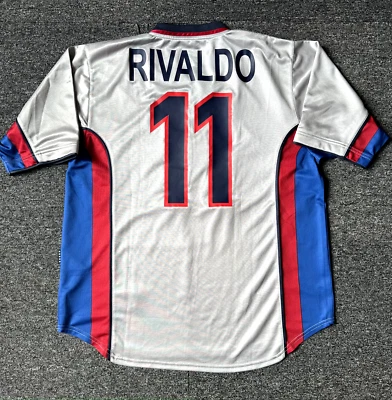VINTAGE FC BARCELONA RIVALDO #11 JERSEY MENS LARGE 1998-2000 AWAY GREY NIKE Y2K - image 1 of 4