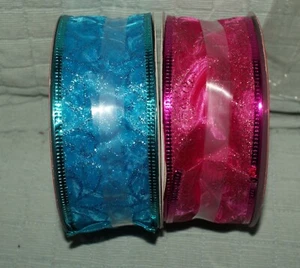 Holiday Time transparentes Band blau & rosa glitzerndes Band Handwerk 2 x 75 Fuß schneller Versand - Bild 1 von 10