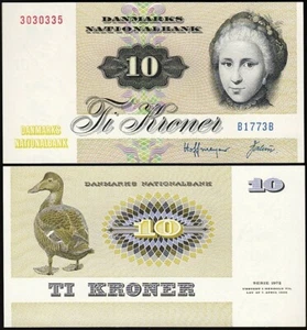 Denmark 10 Kroner 1977, XF, P-48g, Sign Hoffmeyer - Valeur,  Serie 1972 - Picture 1 of 3