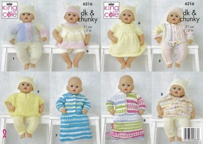 King Cole Chunky & DK Knitting Pattern - 6216 Dolls Clothes