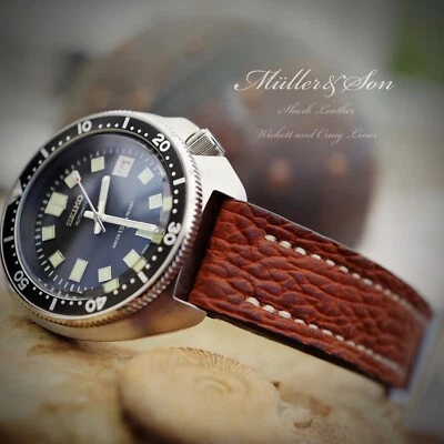 Correa de reloj Müller&Son de cuero genuino de tiburón de 20 mm hecha a medida en EE. UU. Foto 1 de 4