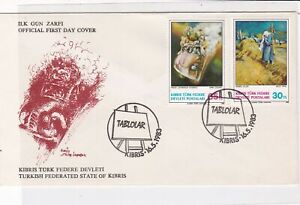 Turkish Federated Cyprus 1983 Tablolar Easel Slogans FDC Stamps Cover Ref 23653
