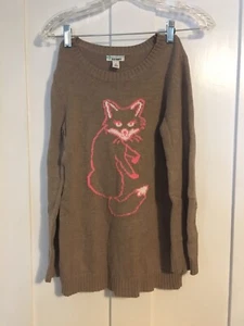 FOX Sweater 100% Cotton Knit Pink Brown Y2K Animal Girls Size L 10 12 Old Navy - Picture 1 of 5