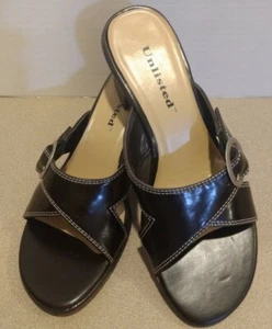 Unlisted Women Size 6 Brown Faux Leather Slide Sandal Heel w/Adjustable Buckle - Picture 1 of 10