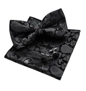 Men's Classic Paisley Pre-Tied Bowtie Pocket Square Cufflinks Set for Prom - Picture 1 of 6
