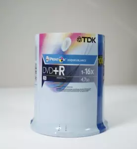 TDK DVD+R 16x Print On White Disc Recordable 100 Pack Spindel Neu Versiegelt - Bild 1 von 4