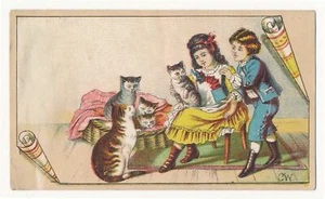 Entzückende Kinder und Kätzchen - viktorianische Sammelkarte ca.1880 - Bild 1 von 2