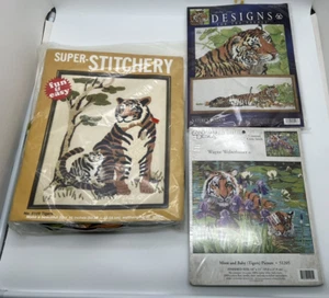 Vintage Counted Cross Stitch Lot - 70s 80s - TIGERS - Candamar, McNeill, Signatu - Picture 1 of 11