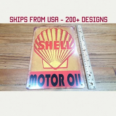 Shell Motor Oil Sign Shell Gas Station Sign Shell Tin Sign Shell Tin Lube Sign - Image 1 of 4