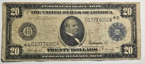 1914 $20 Twenty Dollar Cleveland Ohio Fed. Reserve Note Blue Seal D13774050A - Picture 1 of 6