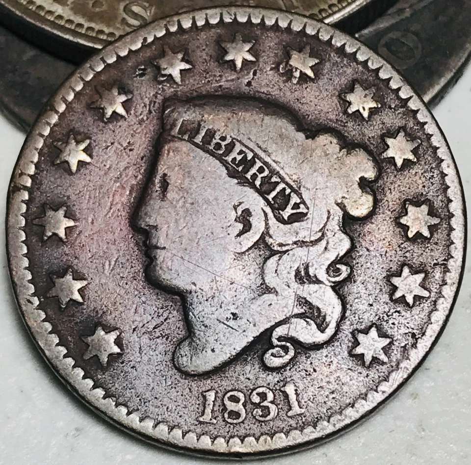 Moneda de cobre de Estados Unidos circulada 1C cabeza corona centavo grande 1831 CC27717 Foto 1 de 4