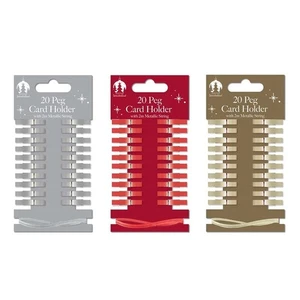 100 x Wooden Pegs Christmas Card Holders & 2m Metallic String Craft Decorations - Picture 1 of 20