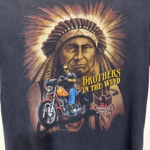 Vintage Brothers In The Wind American Biker 3D Emblem T-Shirt Size Large 90s - Picture 1 of 17