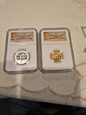 2012 China Issuance of Gold Panda, 2 Coin Set, G50Y & S3Y, NGC PF 70 Ultra Cameo - Image 1 of 4