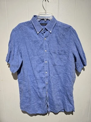 Mens 100% Linen Blue Daniel Cremieux Shirt  Button Short Sleeve Worn Once Large  - Image 1 of 4