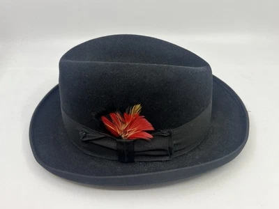 Vintage Biltmore Imperial Black Felt Fedora w/ Feathers 56cm Made in Canada - Image 1 of 4