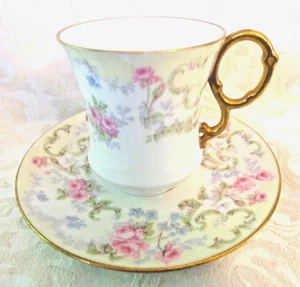 Antike Delineres & Co Limoges Demitasse Teetasse & Untertasse Frankreich - Bild 1 von 8