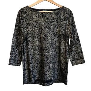 Blusa Ralph Lauren Jeans Cuello Barco Manga 3/4 Algodón Negro Dorado Para Mujer Grande - Imagen 1 de 5