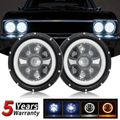 Par de faros LED de 7 pulgadas haz alto/bajo con DRL 48000LM para Chevrolet Vega 1971-1977 Foto 1 de 4