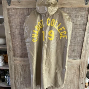 Vintage Chabot College Rain Poncho Cape Hooded Football Felt Lined Hodgman 70s - Picture 1 of 14