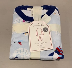 Pottery Barn Kids Pajama Set Icy Penguin Blue Size 6 NEW 100% COTTON Pjs - Picture 1 of 2