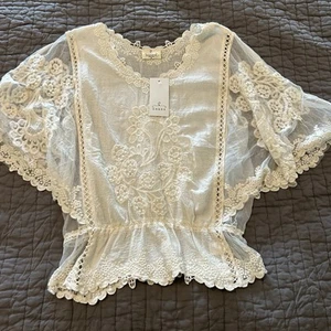 New NWT EMBER Women's Sheer Lace Ivory Blouse Top Size M Medium Boho - Picture 1 of 5