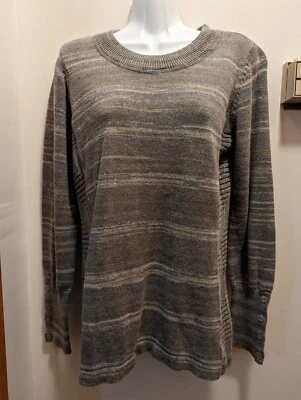 Suéter Royal Robbins para mujer XL gris a rayas cuello redondo manga 4 botones Foto 1 de 4