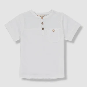 $32 Me & Henry Little Boys White Solid Short-Sleeve Henley Shirt Size 3-6Months - Picture 1 of 3