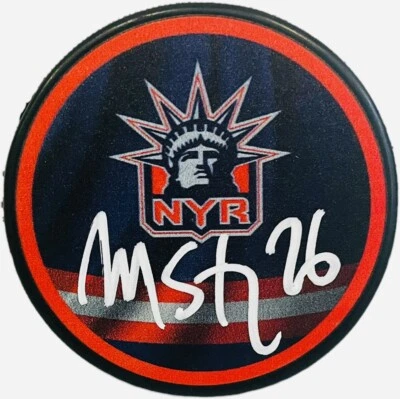 MARTIN ST. LOUIS SIGNED NEW YORK RANGERS REVERSE RETRO PUCK +BECKETT WITNESS COA - Image 1 of 2