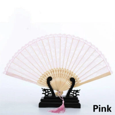 Abanico de mano de encaje plegable seda bambú mujeres boda graduación baile estilo español Foto 1 de 4