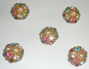 Five elegant rhinestone and pearl domed buttons. Purchased in England. - Picture 1 of 2