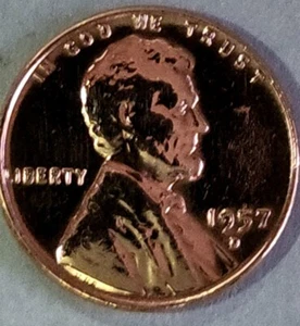 USA - 1 Cent - 1957- D - Wheat Penny - Brass - Zinc - A132 - 1C Error 'L' (2) - Picture 1 of 10
