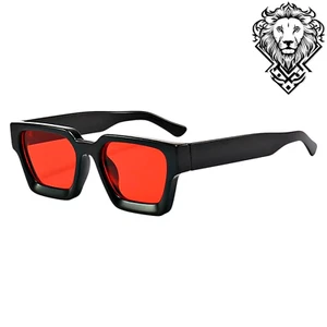 Mens Square Black Eyewear Unisex Trendy Luxury Fashion Sunglasses UV400 Red Lens - Picture 1 of 4