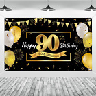 Happy 90th Birthday Backdrop Banner Extra Large Black and Gold 90th Birthday