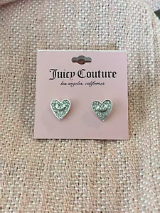 Juicy Couture Heart Stud Earrings Jewelry Crystal Pave Rhinestones Silver NEW - Picture 1 of 6