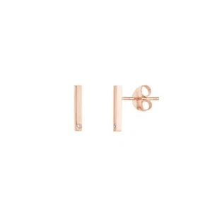 Mini Stud Bar Earring Earrings with 1pt Diamond Real 14K Rose Gold - Picture 1 of 2