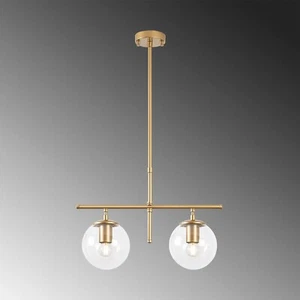 SUSPENSION MODERNE 2 BOULES EN METAL OR ET VERRE NEUF - Imagen 1 de 1