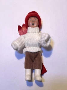 Byers Choice 1992 Christmas Caroler White Sweater/ Red Hat + Skis 6” - Picture 1 of 10